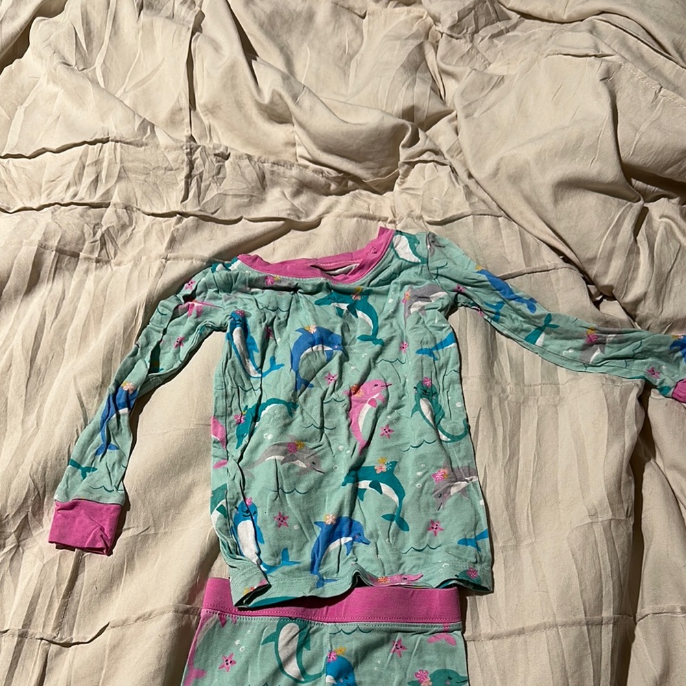 Little Sleepies- Kids Pajamas with Dolphin Print - Green and Pink
